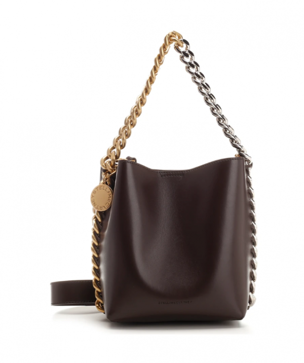 Tas bahu berbentuk bucket dengan tali rantai emas